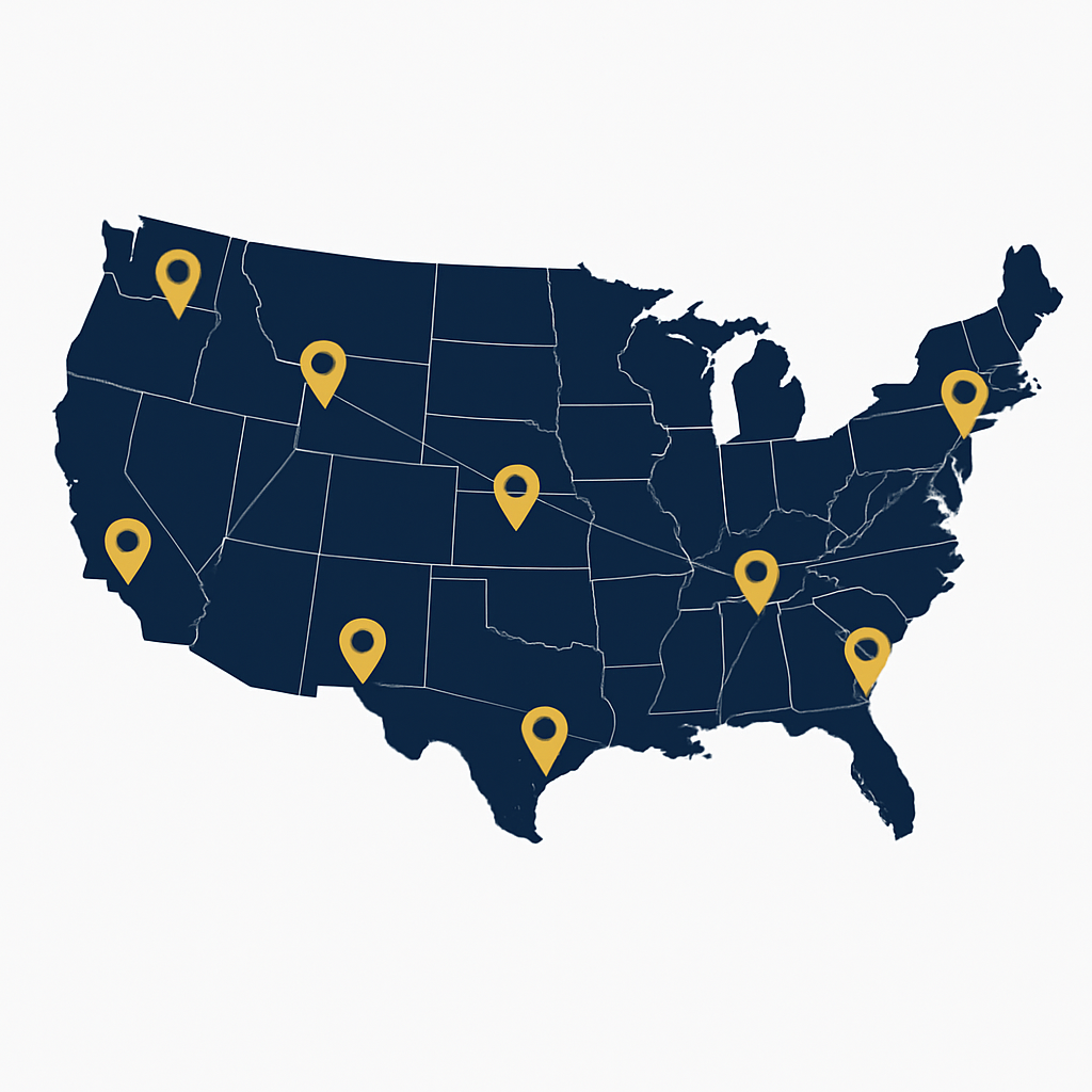 Map of the United States showing GoServe nationwide process service coverage across all 50 states